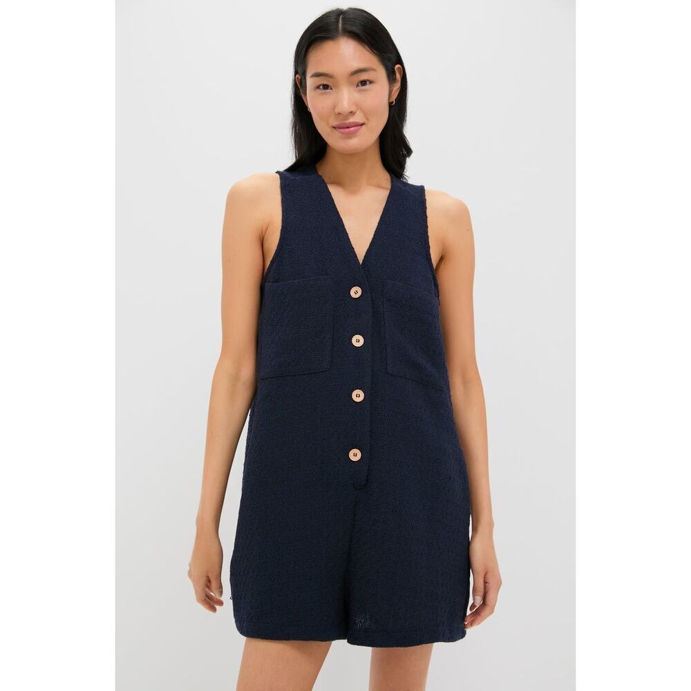 TUCKERNUCK Navy Textured Myla Romper Size S NWT Retail $128 Tuckernuck